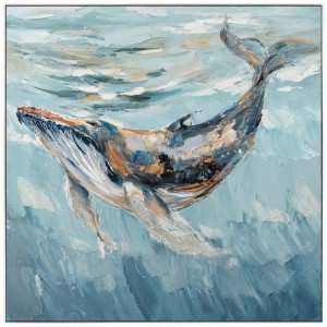 "Ocean Freedom" Framed Canvas Wall Art Paining, Whale, 83cm