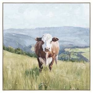 "Hillside Steer" Framed Canvas Wall Art Painting, 63cm, Type A
