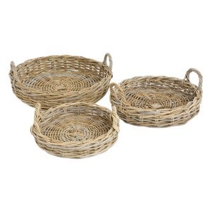 Luna Rattan Fruit Baskets, Set of 3, Bleached Natural
