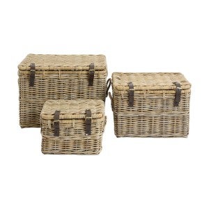 Luna Rattan Storage Trunks, Set of 3, Bleached Natural