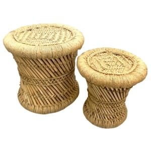 Kelis 2 Piece Rattan Accent Stool / Side Table Set