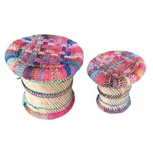 Chiora 2 Piece Woven Cotton & Rattan Accent Stool / Side Table Set
