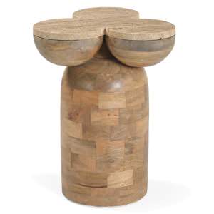 Elara Travertine & Mango Wood Side Table