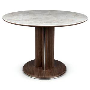 Tymora Sintered Stone & Oak Timber Round Pedestal Dining Table, 120cm