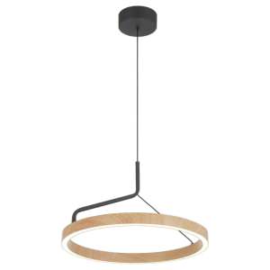 Truvon Metal LED Ring Pendant Light, 20W, CCT, Black / Oak