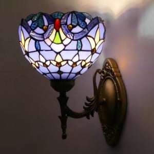 Camille Tiffany Style Stained Glass Torchiere Wall Light, Type A, Violet