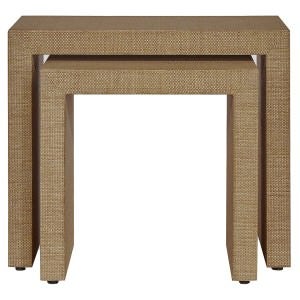 Alfie 2 Piece Grasscloth Nesting Side Table Set, Brown