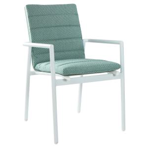 Astoria Metal Stackable Outdoor Dining Chair with Cushion, White / Mist Green