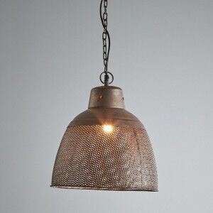 Riva Perforated Iron Dome Pendant Light, Small, Rustic Copper