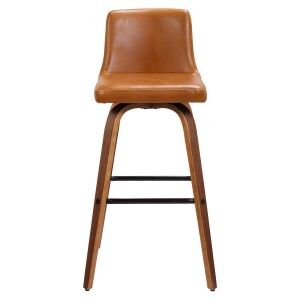 Matera Faux Leather & Bentwood Swivel Bar Stool, Tan / Walnut