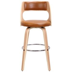 Oslo Swivel Counter Stool, Tan / Oak with Silver Footrest