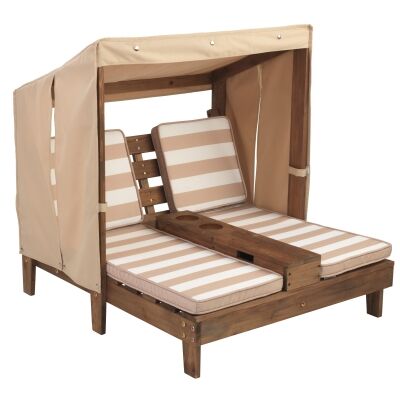 KidKraft Double Chaise Lounge with Cupholder, Oatmeal / Espresso