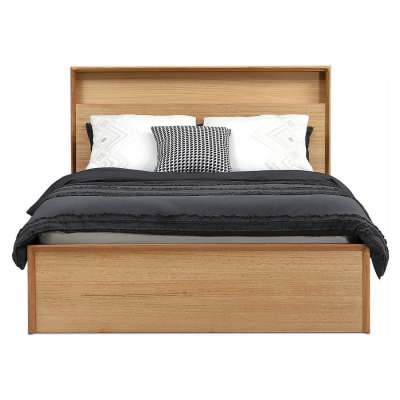Flin Tasmanian Oak Timber Gas Lift Platform Bed, Queen