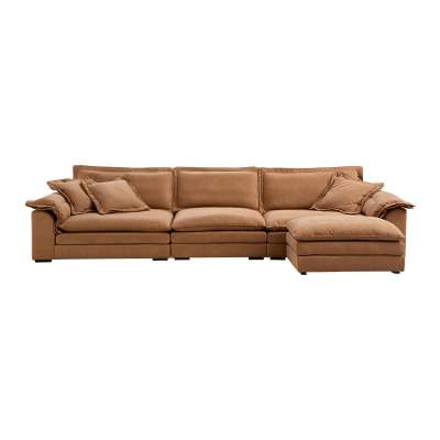 Belvoir Fabric Modular Sofa, 5 Seater with Ottoman, Camel
