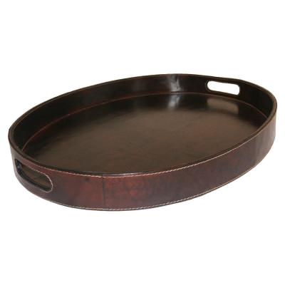Mirell Leather Oval Tray, Dark Brown