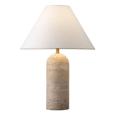 Soren Travertine Base Table Lamp, Tapered Shade