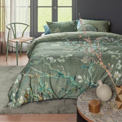 Beddinghouse Van Gogh Almond Blossom Cotton Sateen Quilt Cover Set, Queen, Green