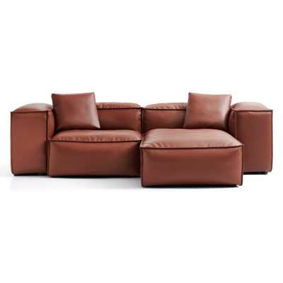 Touff Bonded Leather Modular Corner Sofa, High Arms, 3 Seater with Reversible Chaise, Tan