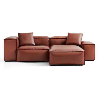 Touff Bonded Leather Modular Corner Sofa, Left High & Right Low Arms, 3 Seater with Reversible Chaise, Tan