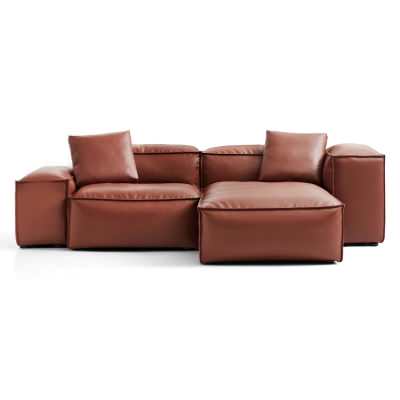 Touff Bonded Leather Modular Corner Sofa, Left Low & Right High Arms, 3 Seater with Reversible Chaise, Tan