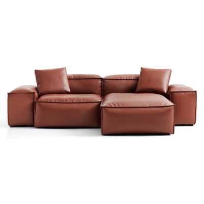 Touff Bonded Leather Modular Corner Sofa, Low Arms, 3 Seater with Reversible Chaise, Tan