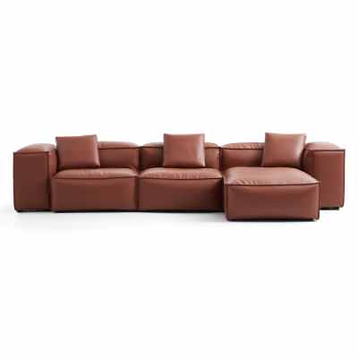 Touff Bonded Leather Modular Corner Sofa, High Arms, 4 Seater with Reversible Chaise, Tan