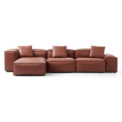 Touff Bonded Leather Modular Corner Sofa, Left High & Right Low Arms, 4 Seater with Reversible Chaise, Tan