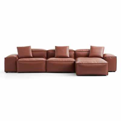 Touff Bonded Leather Modular Corner Sofa, Low Arms, 4 Seater with Reversible Chaise, Tan