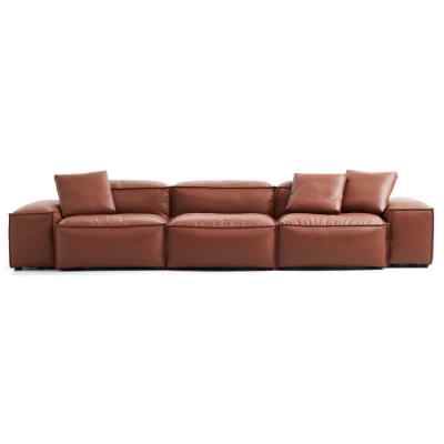 Touff Bonded Leather Modular Sofa, Low Arms, 5 Seater, Tan