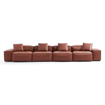 Touff Bonded Leather Modular Sofa, Low Arms, 6 Seater, Tan