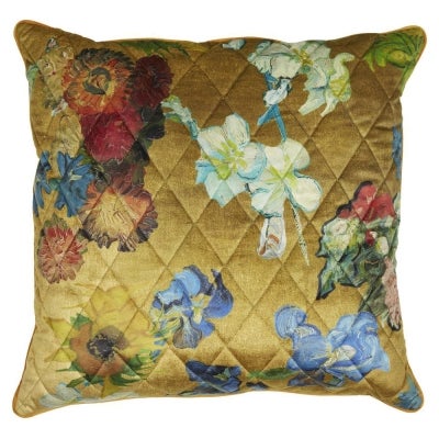 Beddinghouse Van Gogh Carre Fleuri Velvet Scatter Cushion, Gold