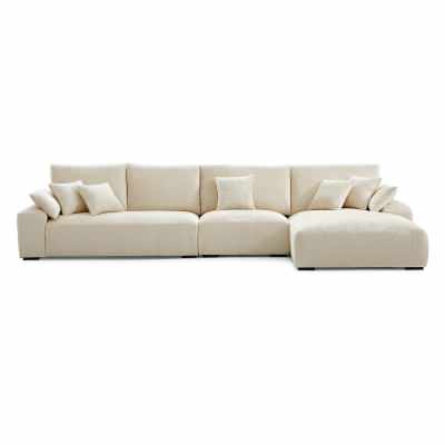 Omica Chenille Fabric Modular Corner Sofa, 5 Seater with RHF Chaise, Beige