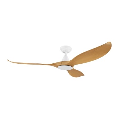 Noosa Indoor / Outdoor DC Ceiling Fan with Remote, 150cm/60", White / Bamboo