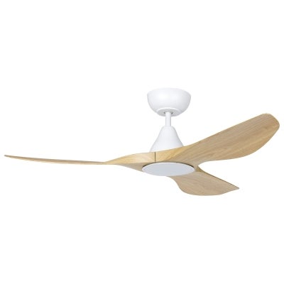 Surf DC Ceiling Fan with CCT LED Light & Remote, 122cm/48", White / Light Oak