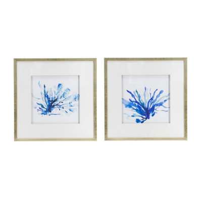 "Blue Seaweed" 2 Piece Framed Wall Art Print Set, 56cm