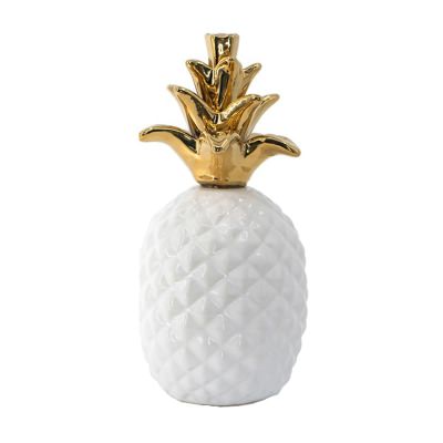 Tahlee Ceramic Pineapple Ornament, Small, White / Gold
