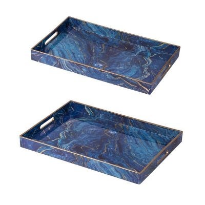 Jatina 2 Piece Rectangular Tray Set, Blue