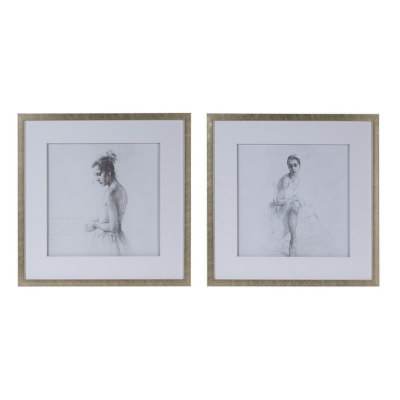 "Sketching of Ballerina" 2 Piece Framed Wall Art Print Set, 50cm