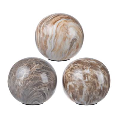 Cooroibah 3 Piece Marbleized Ceramic Ornament Ball Set, Brown
