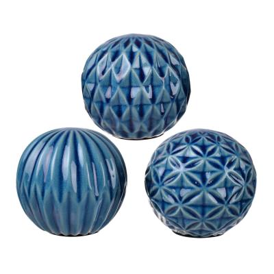 Jizzler 3 Piece Ceramic Ornament Ball Set, Blue
