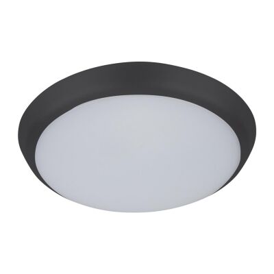 Solar IP54 Indoor / Outdoor Slimline LED Oyster Light, Tricolour, Round, 20cm, Black