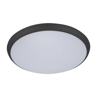 Solar IP54 Indoor / Outdoor Slimline LED Oyster Light, Tricolour, Round, 40cm, Black