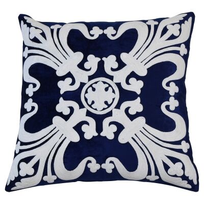 Provence Embroider Velvet Scatter Cushion Cover, Navy