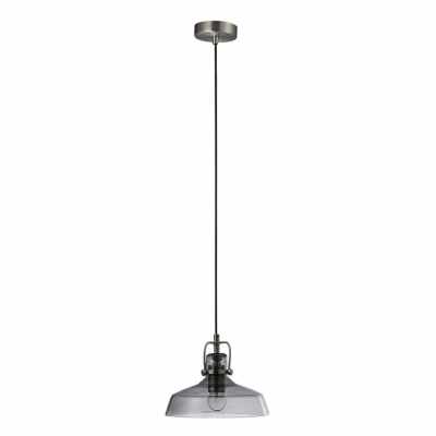 Hoist Glass Pendant Light, Satin Chrome / Smoke
