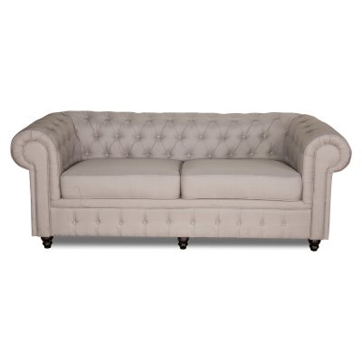 Cleo Fabric Chesterfield Sofa, 3 Seater, Beige