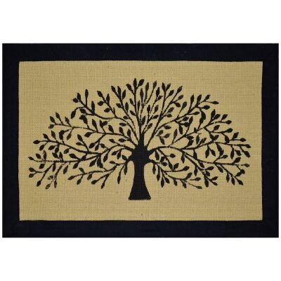 Tree of Life Jute Bordered Doormat, 90x60cm, Hay / Black
