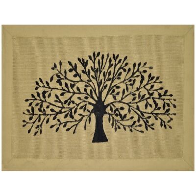 Tree of Life Jute Bordered Doormat, 90x60cm, Hay