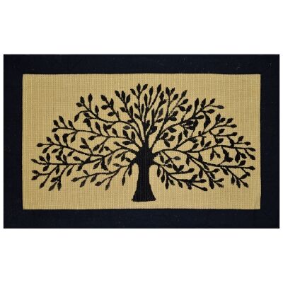 Tree of Life Jute Bordered Doormat, 80x50cm, Natural / Black