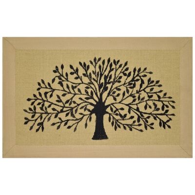 Tree of Life Jute Bordered Doormat, 80x50cm, Natural / Cream