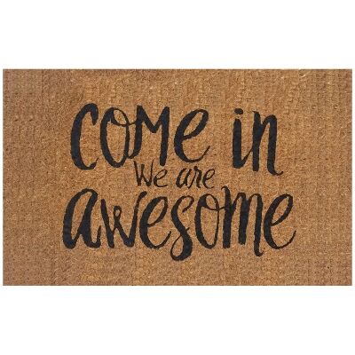 "We Are Awesome" Hand Loomed Premium Coir Doormat, 80x50cm, Natural
